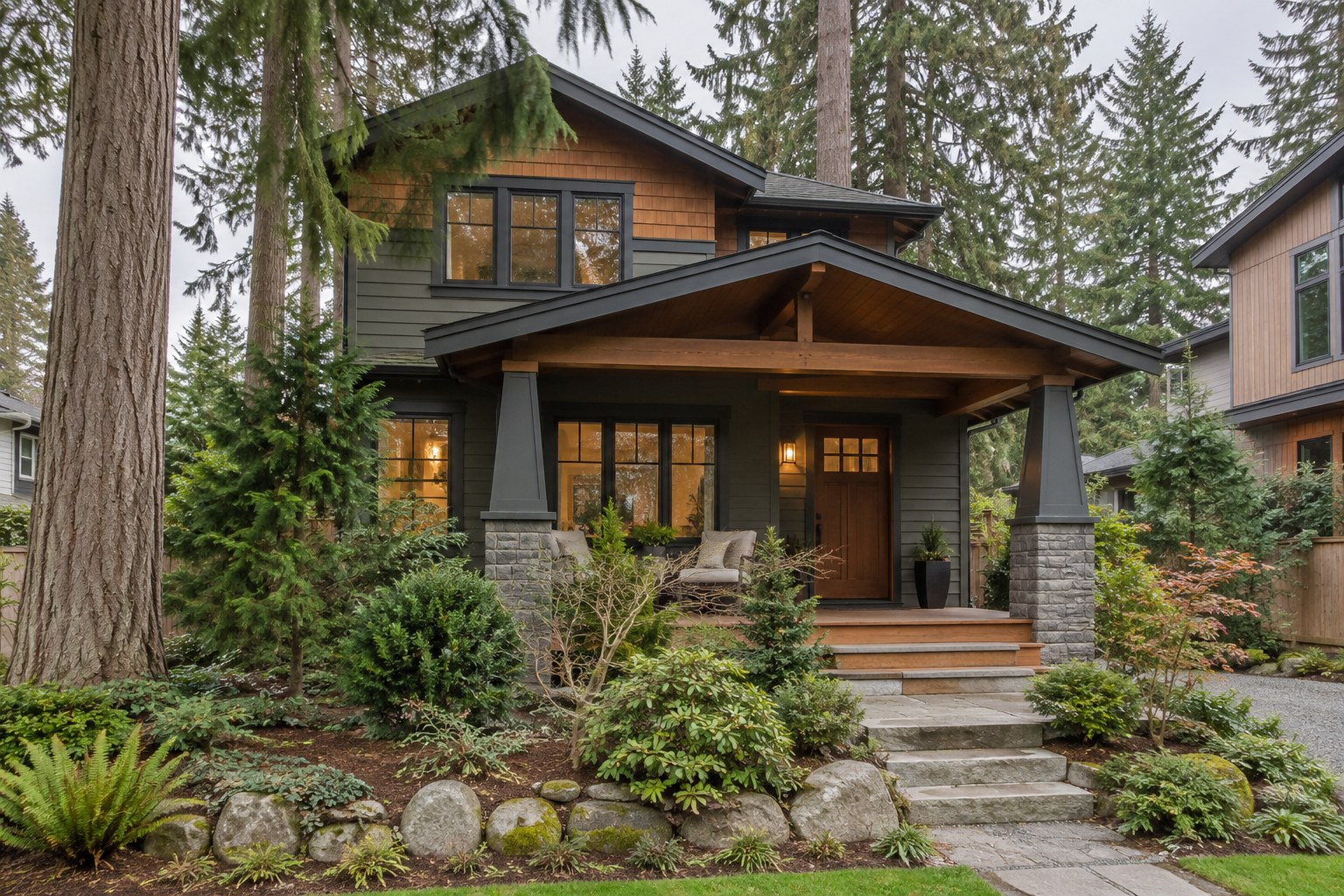 A cozy craftsman front porch, illustrative